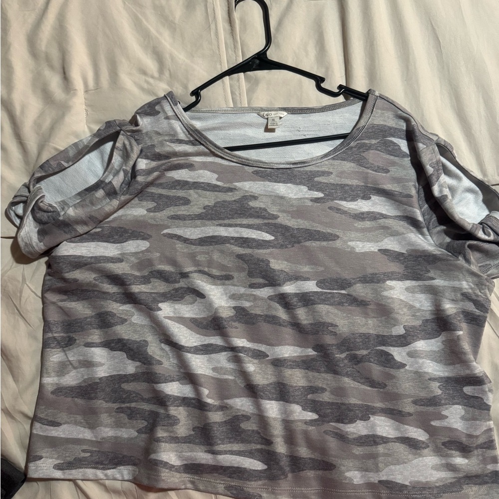 Cato Gray and White Crop Cut Out T-Shirt